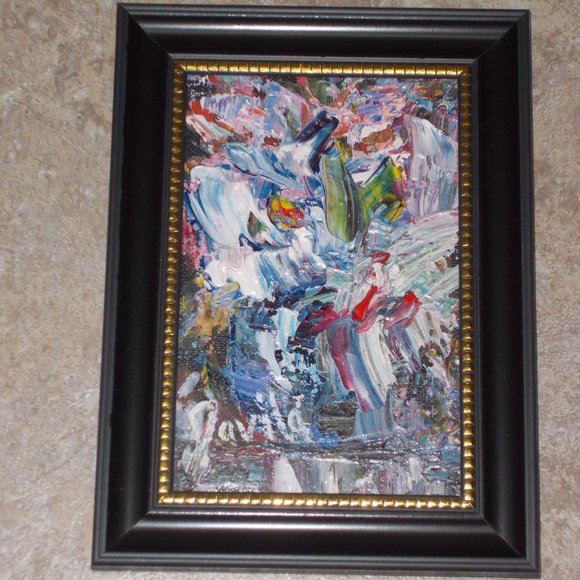 Original Blue Harmony Floral oil painting, 4"x6" - Picture 2 of 5